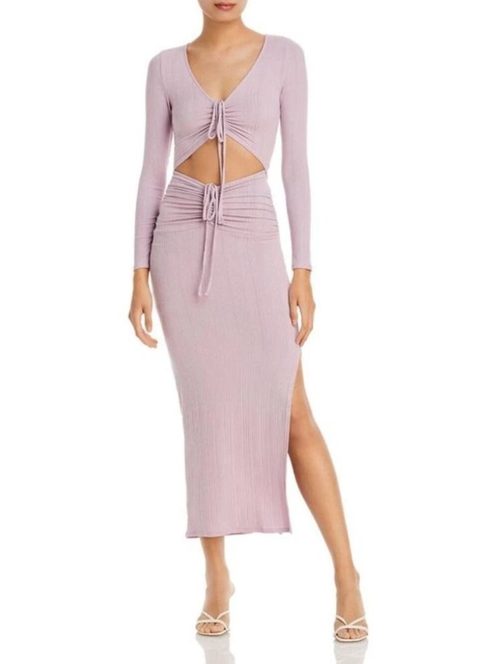 FORE PURPLE CUT OUT RUCHED PARTY MIDI DRESS